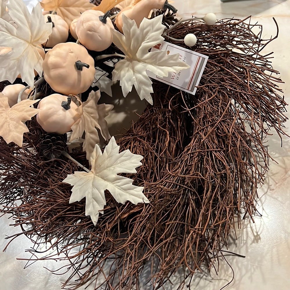 NWT 3pc Nude/Tan Fall Pumpkin Leaves & Pinecone 13in h Wreaths